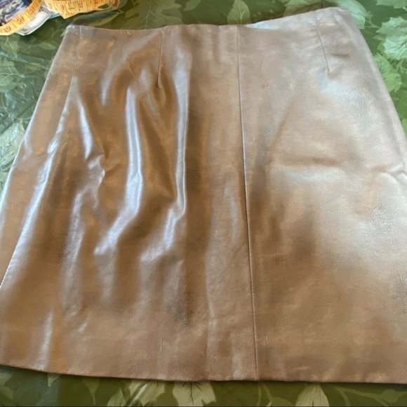 Tinsel Denim Couture faux leather skirt. Zipper front w/ fringe pull. Taupe mini - Picture 2 of 7